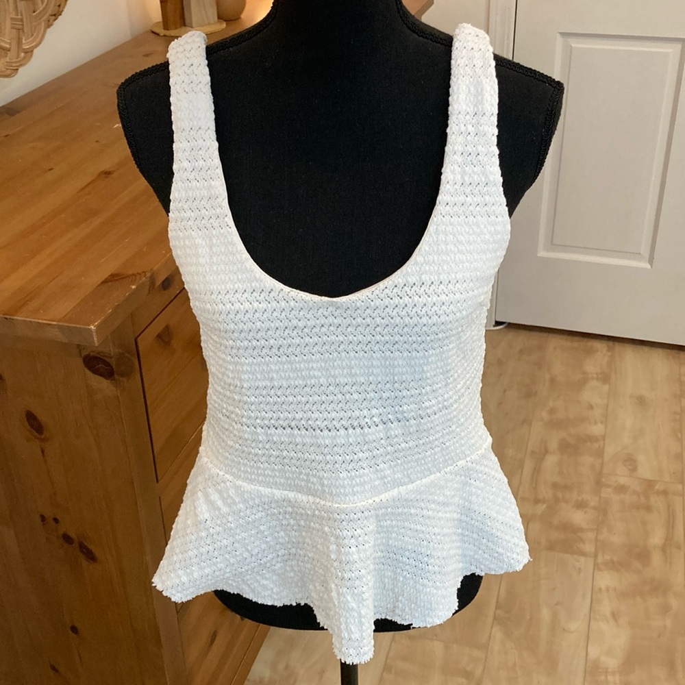Honey Belle White Crochet Peplum Tank
